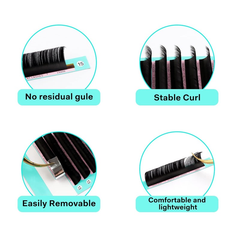VAVALASH Ellipse Eyelash Extensions Flat Eyelash Extension Lightweight Lashes Matte Black Lashes Extensions(C-0.2-8mm) - Image 3